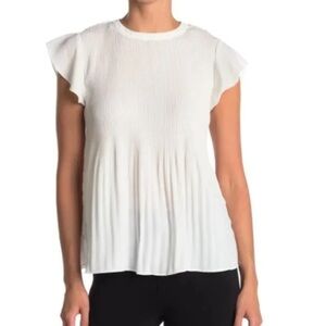 NWOT Adrianna Papell Blouse Ivory Pleated Flutter Sleeve small dirt mark